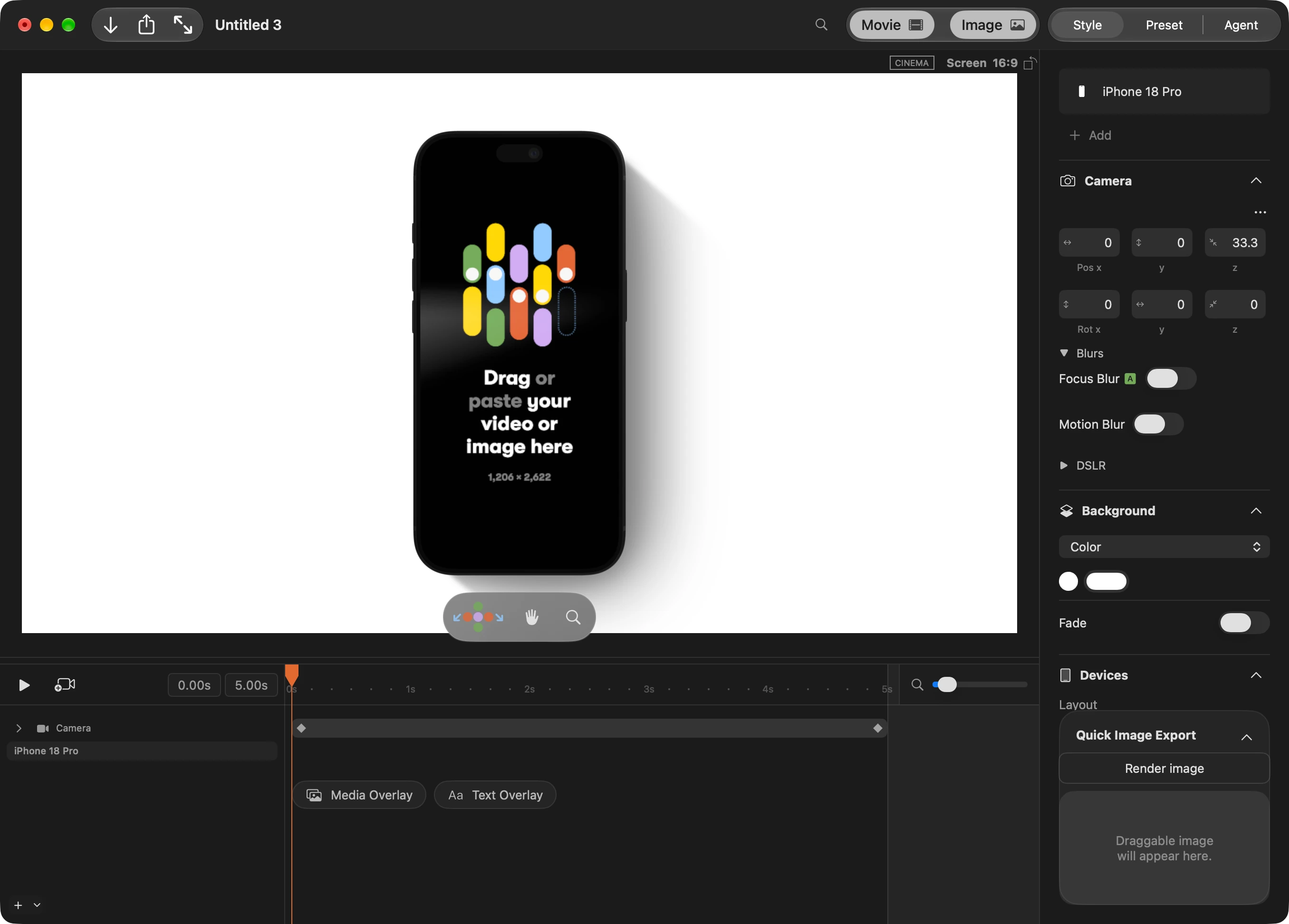 Rotato editor showing an iPhone 18 Pro mockup