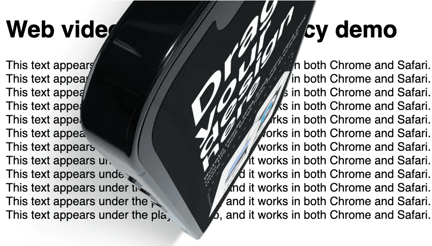 An example of a video with transparent background, overlaid on a web page. You can see the webpage behind the video