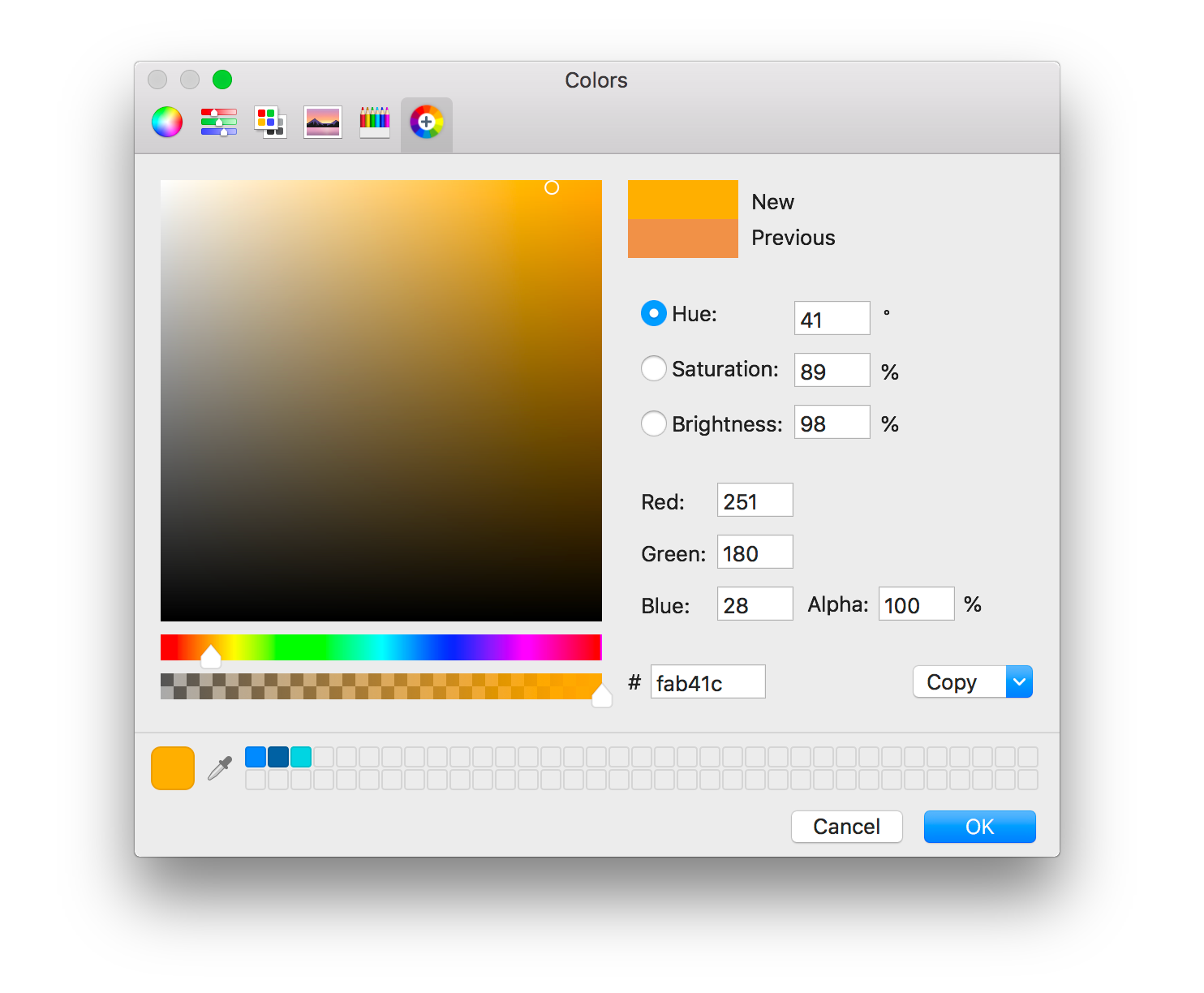 A screenshot of a photoshop-like color picker as a plugin to the Mac's color picker